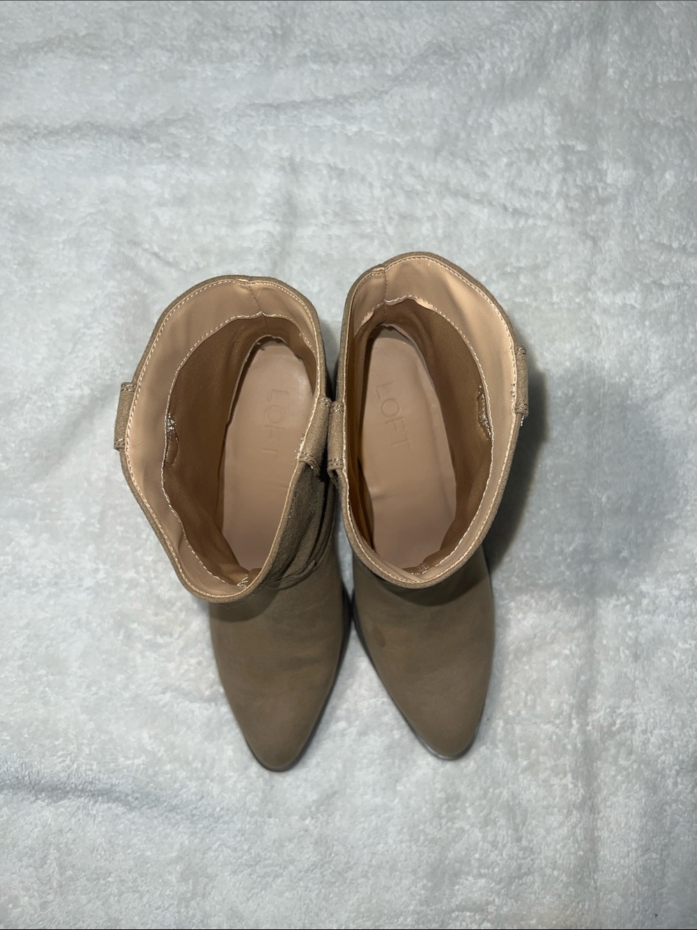 LOFT Taupe Suede Pointed-Toe Ankle Booties